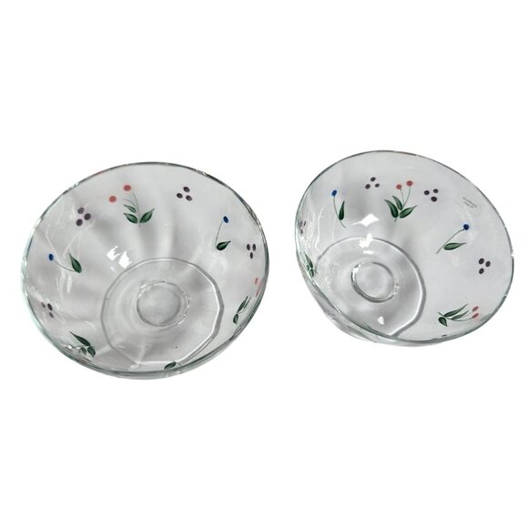 Vintage Crate & Barrel Hand Painted Footed Bowls Glass with Fruit Hungary Made - Picture 2 of 5